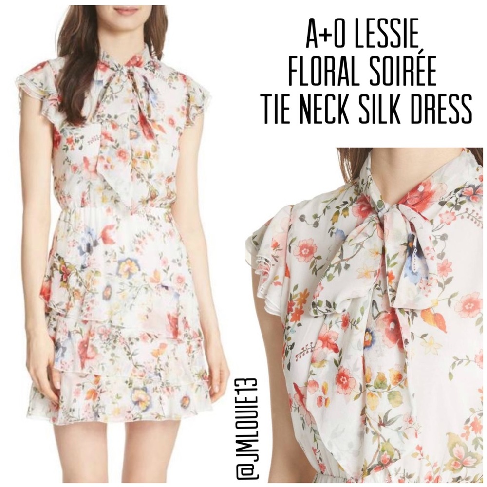 Alice + Olivia Lessie Floral Soiree Tie Neck Dress